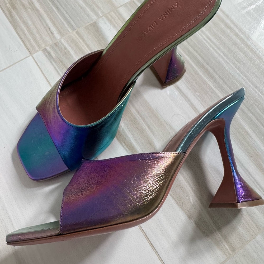 Amina Muaddi iridescent lupita Heeled Mules